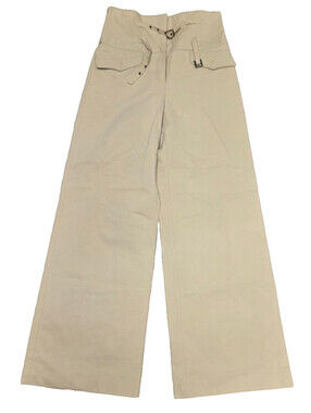 BOTTEGA VENETA Cotton Wide Leg Belt tab Trousers IT44 US8 UK12  M Made in Italy